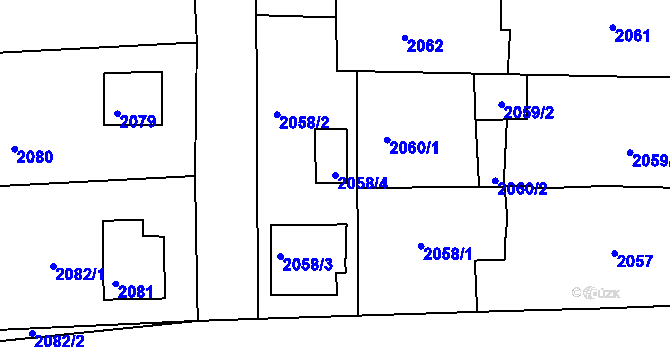 Parcela st. 2058/4 v KÚ Třešť, Katastrální mapa