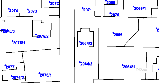 Parcela st. 2064/3 v KÚ Třešť, Katastrální mapa
