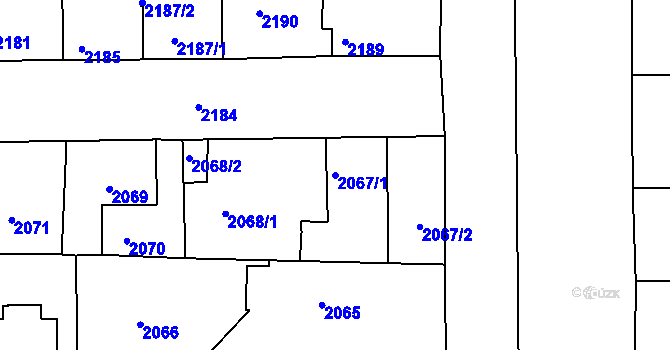 Parcela st. 2067/1 v KÚ Třešť, Katastrální mapa