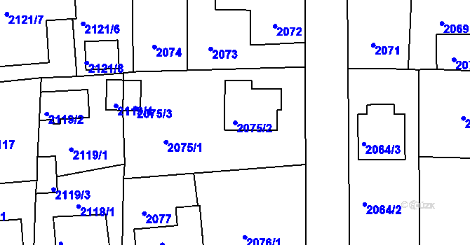 Parcela st. 2075/2 v KÚ Třešť, Katastrální mapa