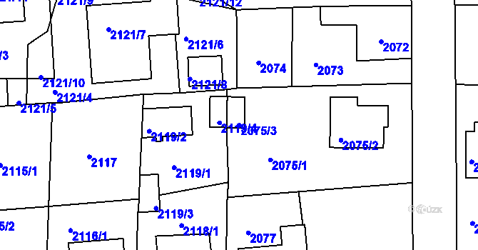 Parcela st. 2075/3 v KÚ Třešť, Katastrální mapa