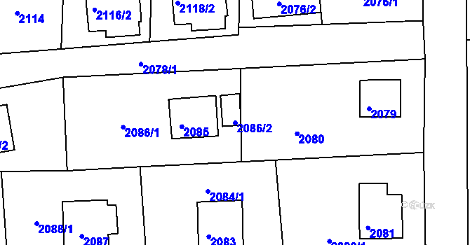 Parcela st. 2086/2 v KÚ Třešť, Katastrální mapa