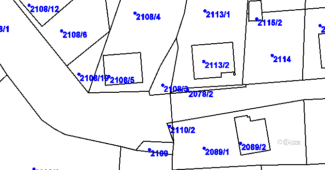 Parcela st. 2108/3 v KÚ Třešť, Katastrální mapa