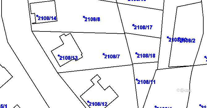 Parcela st. 2108/7 v KÚ Třešť, Katastrální mapa