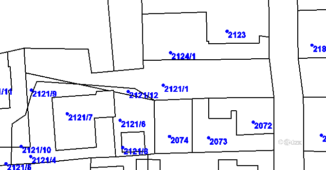 Parcela st. 2121/1 v KÚ Třešť, Katastrální mapa