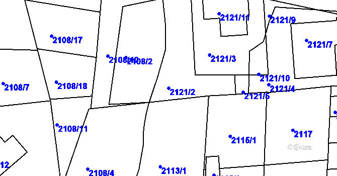 Parcela st. 2121/2 v KÚ Třešť, Katastrální mapa