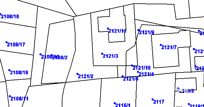Parcela st. 2121/3 v KÚ Třešť, Katastrální mapa