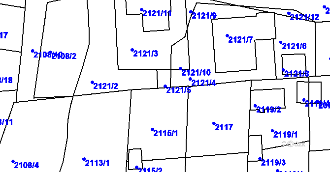 Parcela st. 2121/5 v KÚ Třešť, Katastrální mapa