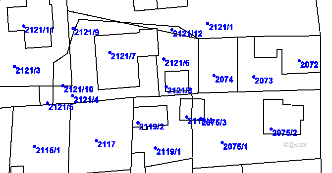 Parcela st. 2121/8 v KÚ Třešť, Katastrální mapa