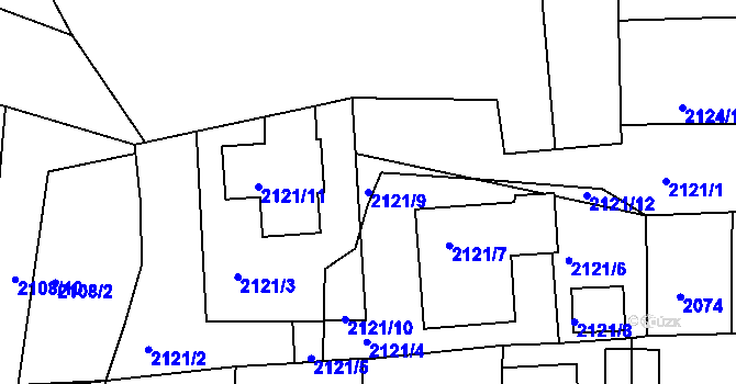 Parcela st. 2121/9 v KÚ Třešť, Katastrální mapa