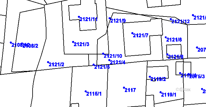 Parcela st. 2121/10 v KÚ Třešť, Katastrální mapa