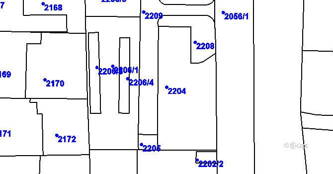Parcela st. 2204 v KÚ Třešť, Katastrální mapa