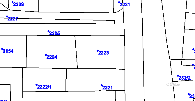 Parcela st. 2223 v KÚ Třešť, Katastrální mapa