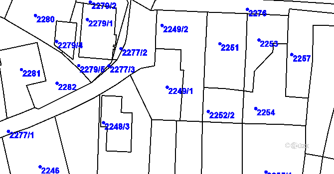Parcela st. 2249/1 v KÚ Třešť, Katastrální mapa