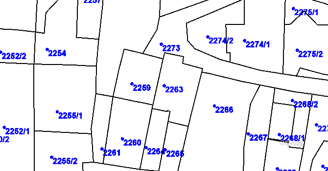 Parcela st. 2263 v KÚ Třešť, Katastrální mapa