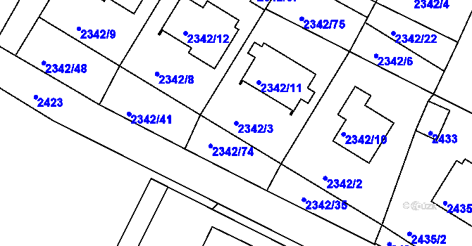 Parcela st. 2342/3 v KÚ Třešť, Katastrální mapa