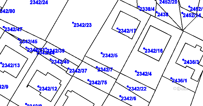 Parcela st. 2342/5 v KÚ Třešť, Katastrální mapa