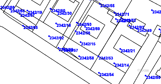 Parcela st. 2342/15 v KÚ Třešť, Katastrální mapa