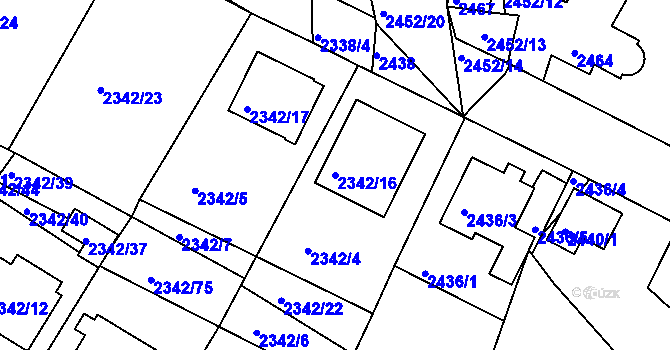 Parcela st. 2342/16 v KÚ Třešť, Katastrální mapa