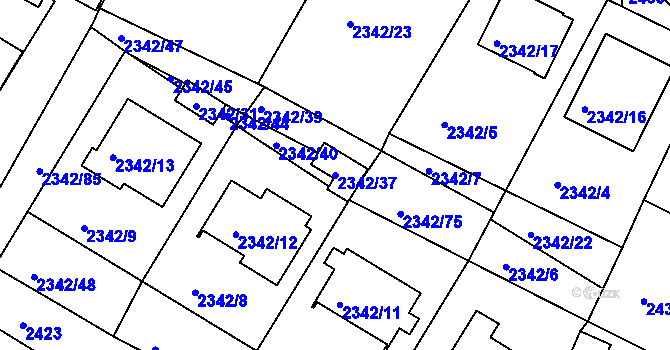 Parcela st. 2342/37 v KÚ Třešť, Katastrální mapa