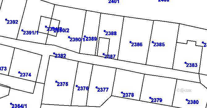 Parcela st. 2387 v KÚ Třešť, Katastrální mapa