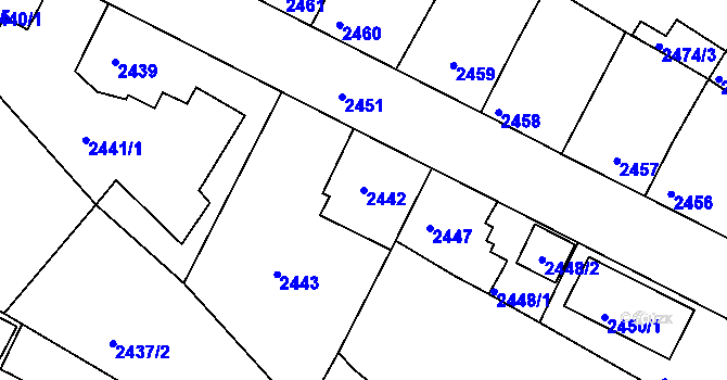 Parcela st. 2442 v KÚ Třešť, Katastrální mapa