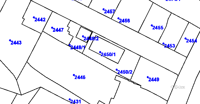Parcela st. 2450/1 v KÚ Třešť, Katastrální mapa