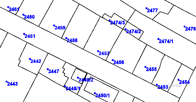 Parcela st. 2457 v KÚ Třešť, Katastrální mapa