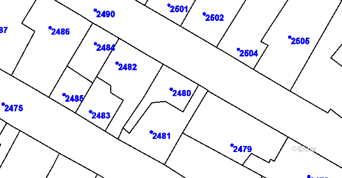 Parcela st. 2480 v KÚ Třešť, Katastrální mapa