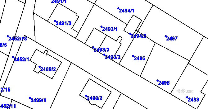 Parcela st. 2493/2 v KÚ Třešť, Katastrální mapa