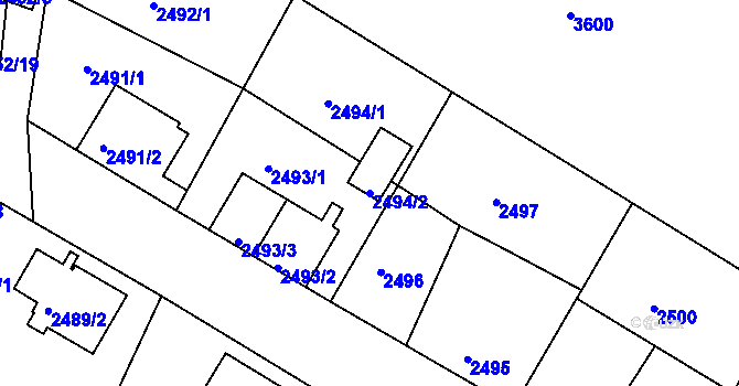 Parcela st. 2494/2 v KÚ Třešť, Katastrální mapa