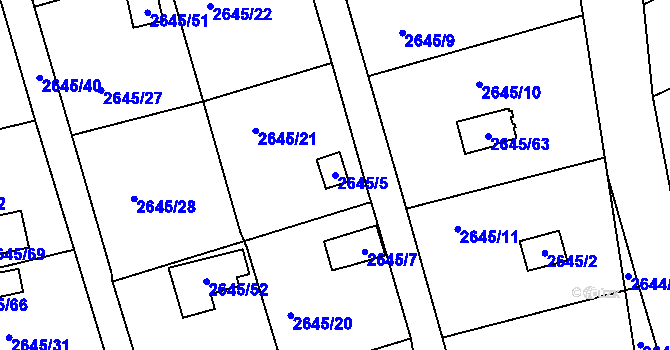 Parcela st. 2645/5 v KÚ Třešť, Katastrální mapa