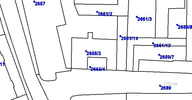 Parcela st. 2655/3 v KÚ Třešť, Katastrální mapa