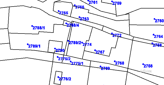 Parcela st. 2774 v KÚ Třešť, Katastrální mapa