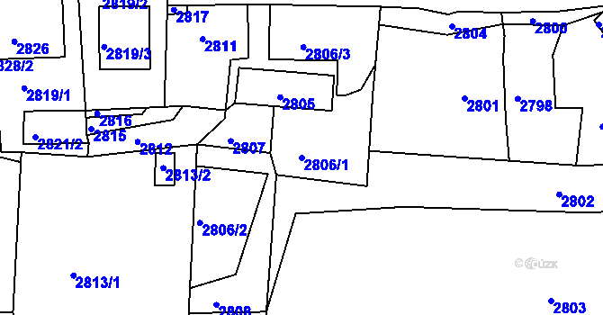 Parcela st. 2806/1 v KÚ Třešť, Katastrální mapa