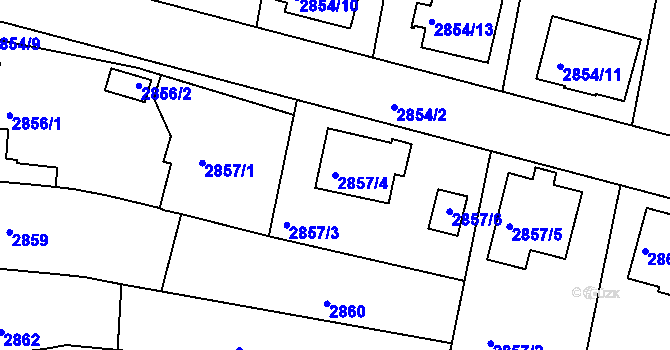Parcela st. 2857/4 v KÚ Třešť, Katastrální mapa