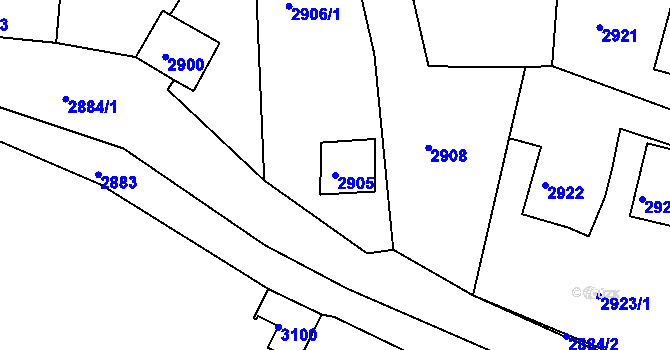 Parcela st. 2905 v KÚ Třešť, Katastrální mapa