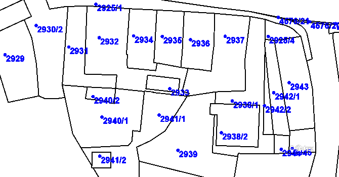 Parcela st. 2933 v KÚ Třešť, Katastrální mapa