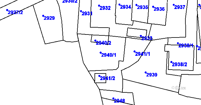 Parcela st. 2940/1 v KÚ Třešť, Katastrální mapa