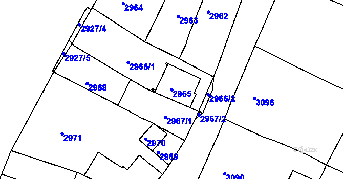 Parcela st. 2965 v KÚ Třešť, Katastrální mapa