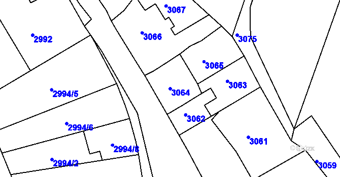 Parcela st. 3064 v KÚ Třešť, Katastrální mapa