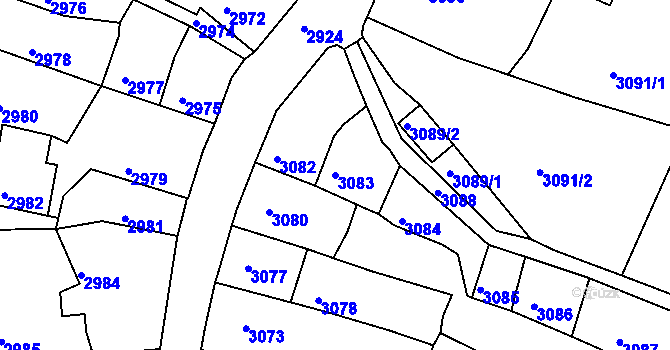Parcela st. 3083 v KÚ Třešť, Katastrální mapa