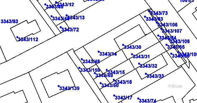 Parcela st. 3343/14 v KÚ Třešť, Katastrální mapa