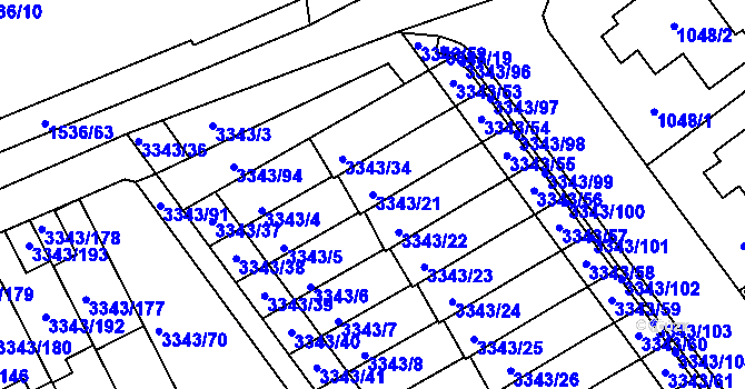 Parcela st. 3343/21 v KÚ Třešť, Katastrální mapa