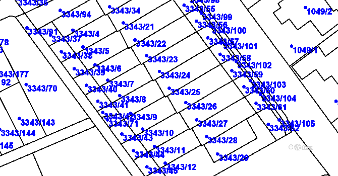 Parcela st. 3343/25 v KÚ Třešť, Katastrální mapa