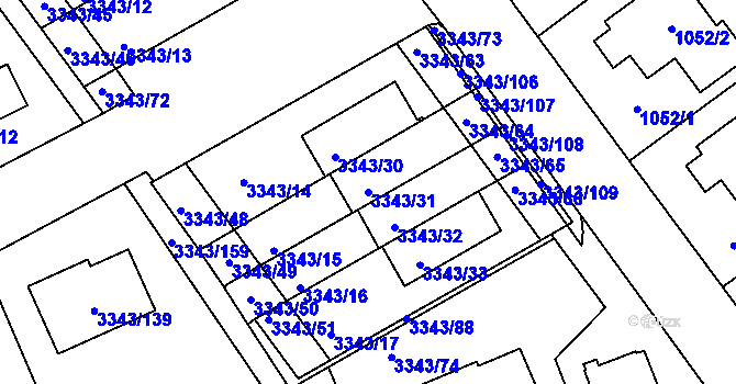 Parcela st. 3343/31 v KÚ Třešť, Katastrální mapa