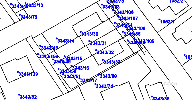 Parcela st. 3343/32 v KÚ Třešť, Katastrální mapa