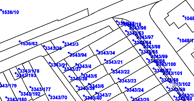 Parcela st. 3343/34 v KÚ Třešť, Katastrální mapa