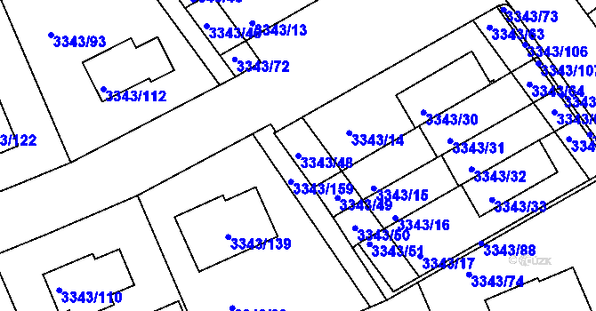 Parcela st. 3343/48 v KÚ Třešť, Katastrální mapa