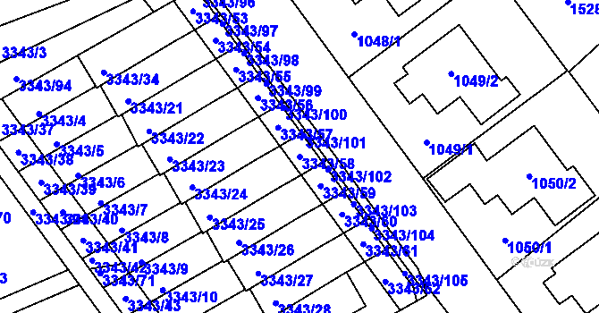 Parcela st. 3343/58 v KÚ Třešť, Katastrální mapa